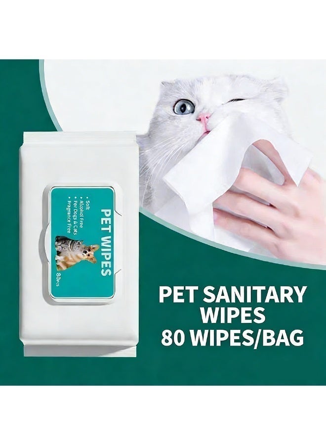 مناديل مبللة للحيوانات الأليفة، خالية من الكحول، خالية من العطور، مضادة للحساسية، لتنظيف وتجميل أقدام الكلاب والقطط ووجوهها (80 منديلًا) - Image 4